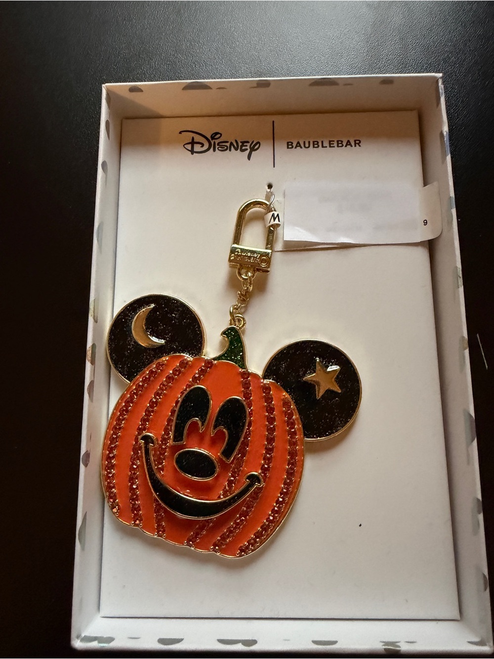 New Baublebar Rhinestone Crystal Halloween Keychain Disney Mickey Ears Pumpkin